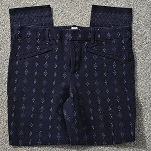 GAP skinny ANKLE PANTS navy DIAMOND PATTERN spandex ZIP POCKETS